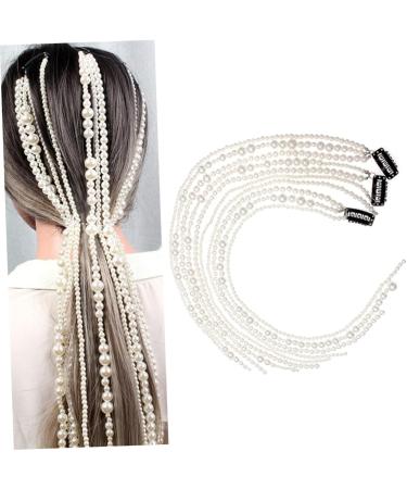 FRCOLOR Set of 2 Hair Clips with Pearl Tassel Pearl Crown Long Hair Clip Chain with Pearls Pearl Tassel Pearls Tiara Hair Clips for Women Faux Pearls White Imitation Pearls Miss Long Pearl - Buy Online on GoSupps.com