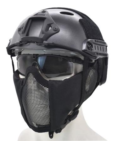 JFFCESTORE PJ Type Tactical Multifunctional Fast Helmet and Foldable Adjustable Half Mesh Mask Black