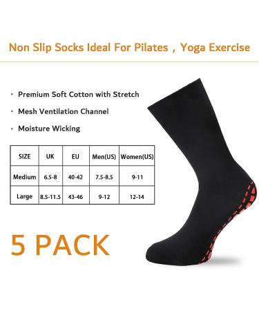 NOVAYARD 5 Pairs Non Slip Socks - Hospital Diabetic Non Skid Socks for Yoga Pilates - Men Women Black Large - Buy Online on GoSupps.com