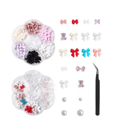 2 Boxes of Nail Art Decorations and 1 Piece of Black Tweezers Nail Jewelry Set DIY Nail Art Bow Nail Decoration Nail Art Accessories