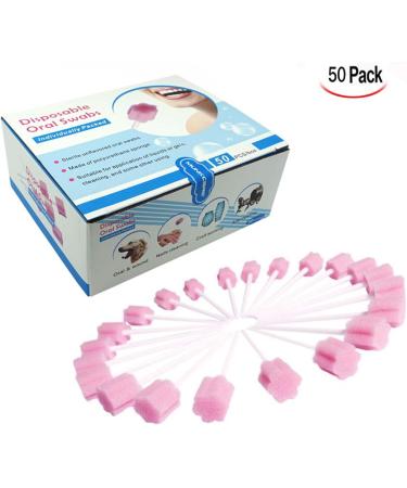 Xrten 50 Pieces Disposable Oral Care Sponge Swabs - Pink Mouth Cotton Swabs for Effective Oral Hygiene - Buy Online on GoSupps.com