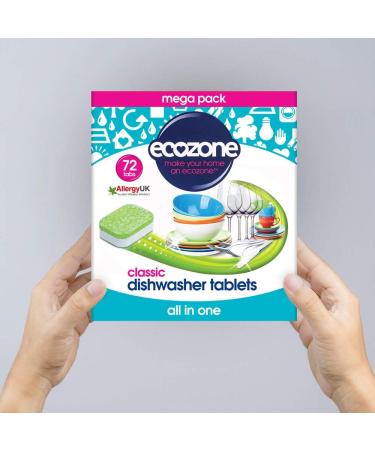 EcoZone Classic All-In-One Dishwasher Tablets Effective Cleaning Formula Cuts Through Grease & Grime Natural Vegan & Non Toxic Tabs Plant Based Plastic-Free Leaves No Residue (Box of 72 Capsules) - Buy Online on GoSupps.com