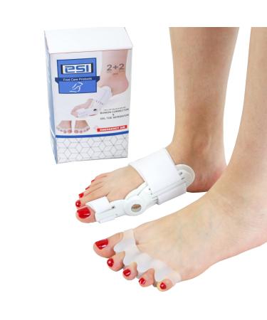ESI Orthopedic Big Toe Bone Bunion Corrector Straightener and Toe Separator Reliever for Women and Men (2x2 4 pcs in a box) Night and Day use. Quick Fix and Relieve Bunion