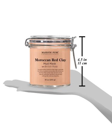 MAJESTIC PURE Moroccan Red Clay Facial Mud Mask with British Rose - 10 oz - For Pore Cleansing, Acne, and Blackheads - Buy Online on GoSupps.com