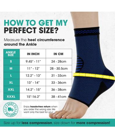 Modvel Foot & Ankle Brace Socks - Compression Sleeve for Sprained Ankle Tendonitis & Arthritis - Unisex Ankle Support for Sports & Recovery - Medium Blue/Black - Buy Online on GoSupps.com
