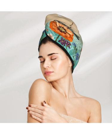 Colorful Plants & Insects Microfiber Hair Towel - Soft Super Absorbent Wrap for Long Curly & Thick Hair - Quick Dry Coral Velvet for Women - Buy Online on GoSupps.com
