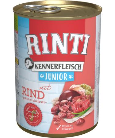 RINTI Kennerfleisch Junior Can | Beef 12 x 400 g Junior + Beef 400 g (Pack of 12)