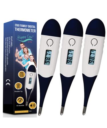 3 Unit Fast 10 Seconds Body Fever Thermometer for Adults, Children, Kids, Infants, Babies and Pets. Oral, Rectal and Underarm, Digital Termometro, Memory Recall, Auto Power Off Alert, F and C