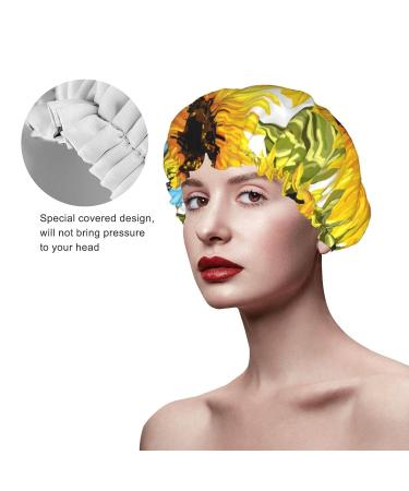 Sunflowers Blue Butterflies Shower Cap - Double Waterproof Layers, One Size Fits All Women - Ideal for Bathing, Large Design for All Hair Types - Buy Online on GoSupps.com