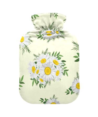 Hot Water Bottles with Cover Lovely Daisy Hot Water Bag for Pain Relief for Women and Adults Foot and Bed Warmer 2 Liter