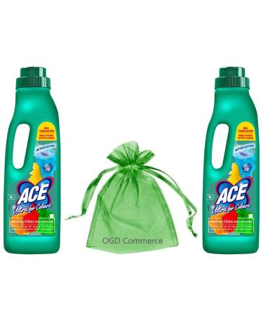Ace Ultra for Colours Remove stains & odours Hygienic Cleaning 1L Fresh Perfume Twin Pack + Gift For you Organza small bag