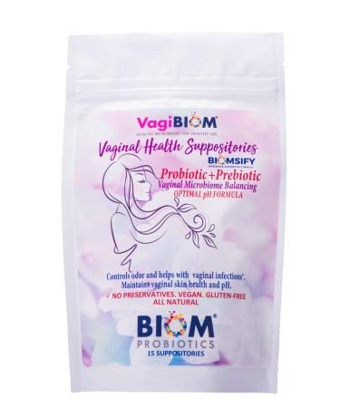Biom Vaginal Probiotic Suppository: Natural Vaginal pH and Odor Control Regimen Balance and Nourishes Vaginal Microbiome No Parabens No preservatives (15 count)
