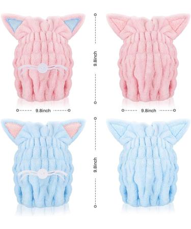 Ultra Soft Microfiber Towels with Kitten Ears - Fast Drying Bath Hat for Women & Kids | Num-one (Blue & Pink) - Buy Online on GoSupps.com