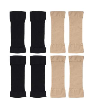 ANOOFAN 4 Pairs Burn Fat Weight Loss Arm Shaper Fat Buster Off Cellulite Slimming Wrap Belt Band for Women Lady Girl (Black/Beige Each Color 2 Pairs)