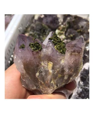 Crystal Rough Natural Crystal Rough Stone Crafts Amazing Natural Amethyst Cluster Specimen Seven Amethyst with Green Tourmaline Stones and Crystals