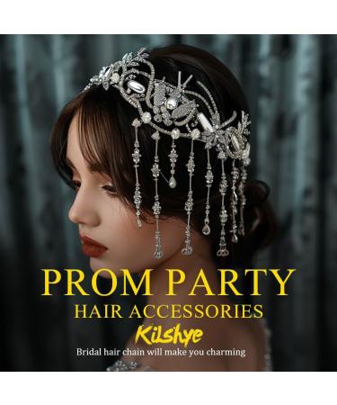 Kilshye Rhinestone Head Chain Silver Sparkly Crystal Headpiece Prom Costume Headband for Women - Buy Online on GoSupps.com
