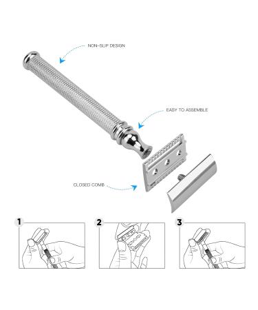 CSB Classic Double Edge Safety Razor - 3-Piece Set with Diamond Pattern Handle & 10 Blades | International Shipping - Buy Online on GoSupps.com
