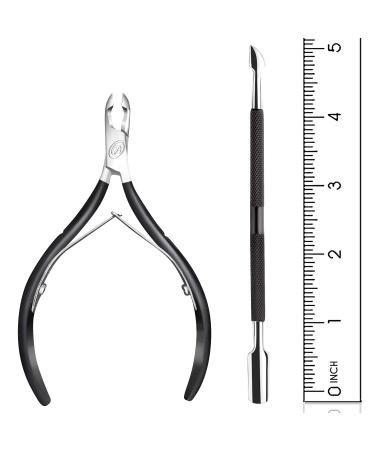 Professional Cuticle Nipper & Pusher - Stainless Steel Cuticle Remover Tool for Manicure & Pedicure (Black) - International Shipping Available - Buy Online on GoSupps.com