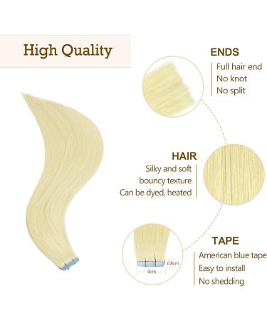 AGMITY Tape in Hair Extensions Human Hair Platinum Blonde #60 20 inches 20pcs 50g/pack Straight Seamless Skin Weft Tape in Human Hair Extensions (24 inches #60 Platinum Blonde) 24 inch #60 Platinum Blonde - Buy Online on GoSupps.com