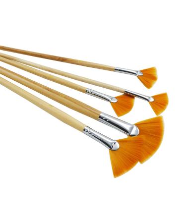 JOWOART 5Pcs/Set Fan-Shaped Nylon Hair Short Wood Rod Brush Painting Drawing Supplies