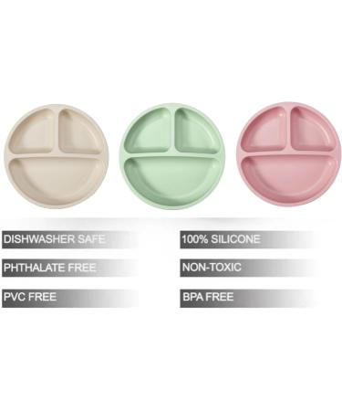 Buy Pandaear Divided Baby Plates - 3-Piece Silicone Suction Cup Set BPA Free Slipproof Design - Ideal for BLW - Pink Green Light Brown - Buy Online on GoSupps.com