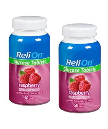 Relion Glucose Tablets - Rasberry Flavor - 50 Counts (2 Pack)