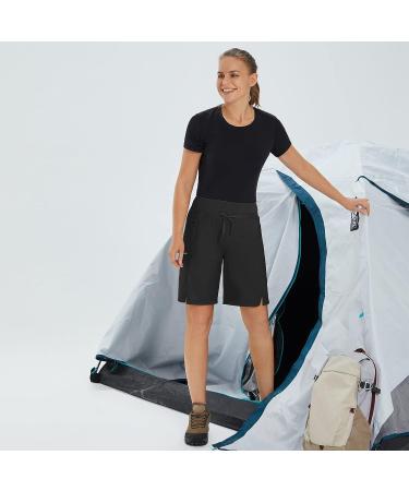BALEAF Women's Hiking Long Shorts 9 - Quick Dry Bermuda Cargo with Pockets | Lightweight Knee Length for Curvy | Large Black - Buy Online on GoSupps.com