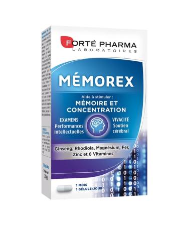 Forté Pharma - Memorex | Food Supplement - Memory, Adult Concentration, Stress - Vitamins, Minerals and Plants - Rhodiola, Vitamin C, Iron, Magnesium, Zinc | 30 Capsules, 1/Day