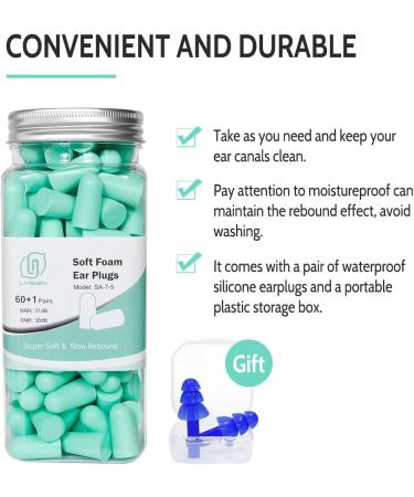 LYSIAN Ultra Soft Foam Earplugs for Sleep - 38dB Noise Cancelling Ear Plugs for Travel Work & Shooting Range - 60 Pairs Value Pack in Water Blue - Buy Online on GoSupps.com