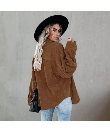 Women's Corduroy Button Down Pocket Shirts | Long Sleeve Oversized Blouses | Fall Outdoor Boyfriend Tops - Large Camel - Buy Online on GoSupps.com