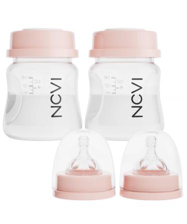 NCVI Breast Milk Storage Bottles Baby Bottles with Nipples and Travel Caps Anti-Colic BPA Free 4.7oz/140ml 2 Count