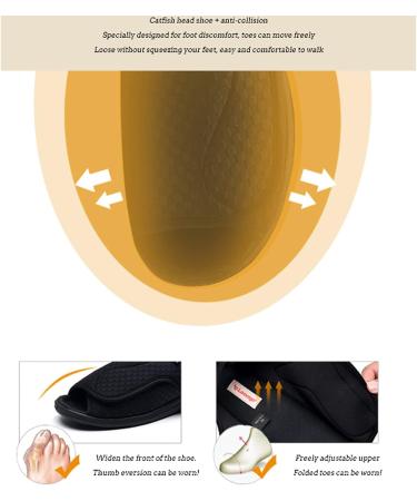 LEEWEE Orthopedic Diabetic Walking Shoes - Adjustable Straps, Non-Slip & Flexible - Black Size 47 - Buy Online on GoSupps.com