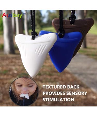 Ausbay Sensory Chew Necklaces - Silicone Shark Tooth Pendant (3 Pack) for Kids & Adults with Anxiety, ADHD, Autism - Brown/Blue/White - Buy Online on GoSupps.com