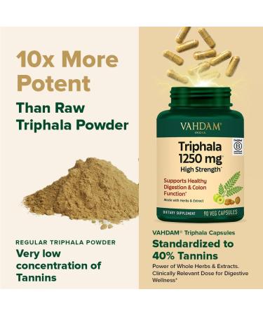 VAHDAM Triphala Capsules 1250 mg - High Strength Supplement with Amla Bibhitaki Haritaki Extract | Supports Healthy Digestion & Colon Function | 90 Capsules - Buy Online on GoSupps.com