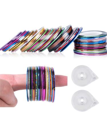 Tvoip 64 Rolls 32 Colors Nail Striping Tape Line 2 Pieces Nail Tape Dispensers Free Tape Roller Dispenser Striping Tape Line Nail Art Decoration Stickers Nail Art Decoration Sticker DIY Nail Tip