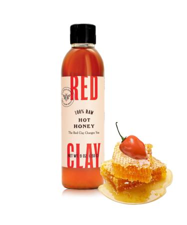 Red Clay Hot Honey - Gluten Free - Paleo Spicy Honey - 100% Pure, Raw Wildflower Honey - Infused Honey with Habanero Peppers - Sweet with a Kick of Heat - Great for Spicy Pizza Topping & More - 9 oz