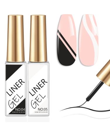 Liner Nail Gel Polish-10ML*2pcs Black & White Gel Liner Nail Art Set Soak Off French Manicure Gel for liner drawing and Nail Color Painting UV Liner Nail Gel for Nail Starter Home DIY Nail Salon B-2-Black & White