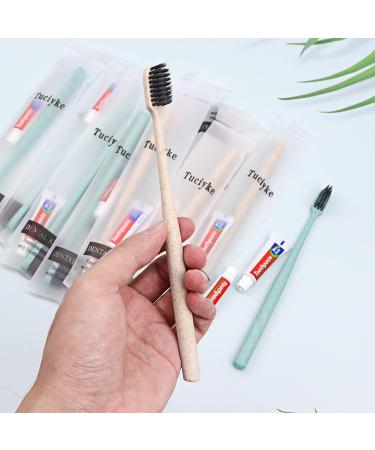 Pack of 50 Disposable Toothbrushes with Toothpaste, Individually Wrapped Travel Kit for Adults & Kids - Ideal for Hotels, Nursing Homes & Charity - Apricot + Green - Buy Online on GoSupps.com