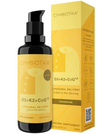 CYMBIOTIKA Vitamin D3 + K2 + CoQ10 Liquid Vitamin D Supplement for Immune Support Heart Health & Bone Health Energy Booster Liposomal Delivery Vegan Keto Ingredients Tangerine Flavor