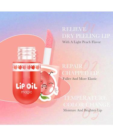 PASNOWFU 3Pcs Hydrating Lip Oil Set | Color Change Lip Gloss | Moisturizing Tinted Lip Oil | Long Lasting Lip Tint Stain for Dry Lips | Lip Care Gift for Women Girls - Peach - Buy Online on GoSupps.com