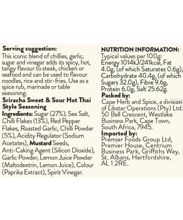 Cape Herb & Spice Sriracha Chilli Sweet & Sour Hot Thai Seasoning 75g Tin - Hot 75g (Pack of 1) - Buy Online on GoSupps.com