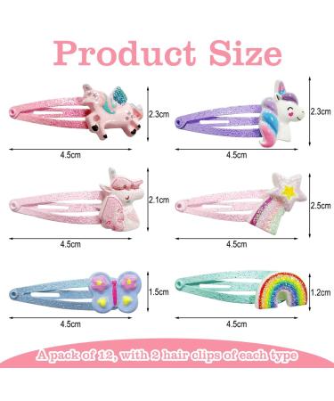 12 Adorable Unicorn Hair Clips for Girls - Glitter Cartoon Hair Accessories - Perfect Birthday Gift - Buy Online on GoSupps.com