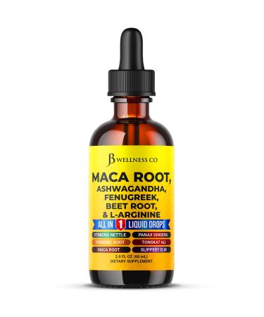 Organic Maca Root Liquid Drops with Ashwagandha Nettle Fenugreek Beet Root and L-Arginine Liquid Multivitamin for Women and Men - 2oz 2 Fl Oz (Pack of 1)
