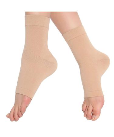 eYotto 1pair Compression Ankle Support Sleeve Breathable Ankle Wrap for Stabilize Ligament Relieve pain Arch Sport Stabilize Ligaments - For Swelling and Sprained Ankle Arthritis Recovery Injury Nude S ankle circumference 16-19cm