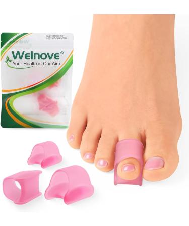 Welnove Hammertoe Corrector - 6 Pack Toe Splints - Soft Gel Toe Straighteners - Realign Bent Curled Crooked Claw Hammer Toes - Toe Corrector for Men and Women (Small Pink)