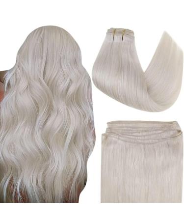 Easyouth Blonde Weft Hair Extensions Real Hair Weft Extensions White Blonde Sew in Hair Extensions Weft Human Hair 12 Inch 70g 12 Inch/30cm 3-Weft #1000