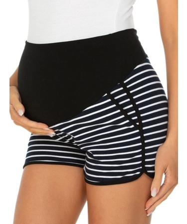 Love2Mi Women's Maternity Tights Leggings Versatile Comfy Pants Stretch Pregnancy Trousers M Black/Black White Stripe