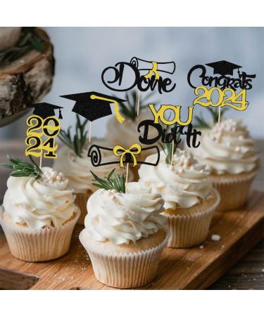24 Pcs 2024 Graduation Cupcake Toppers You Did It Theme Party Cake Decoration Black and Gold Dessert Insert MGPFERD - Buy Online on GoSupps.com