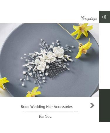 Flower Bride Wedding Hair Comb - Silver Pearl Bridal Hair Piece for Women and Girls | Cosydays Crystal Hair Accessories (A-Flower) - Buy Online on GoSupps.com