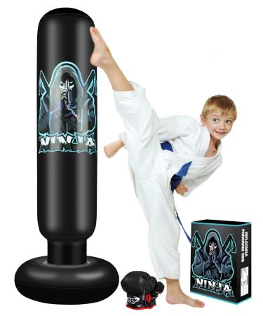 Inflatable Punching Bag for Kids - 63 Inch Boxing Bag with Stand - Freestanding Punching Set with Gloves - Inflatable Boxing Bag for Karate Taekwondo MMA (Gifts for Boys & Girl)
